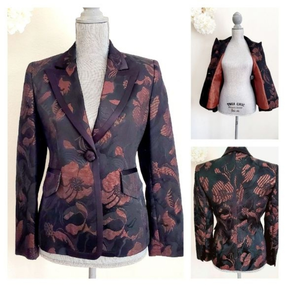 Vintage Albert Nipon Boutique Barocade Black and Copper Dress Blazer Size 4